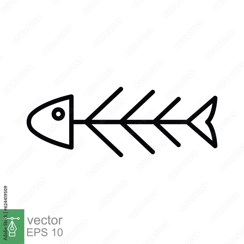 Fish bone icon. Simple outline style. Fishbone skeleton, fish skull, head and tail, animal anatomy concept. Thin line symbol. Vector illustration isolated on white background. EPS 10. Fish bone icon. Simple outline style. Fishbone skeleton, fish skull, head and tail, animal anatomy concept. Thin line symbol. Vector illustration isolated on white background. EPS 10.