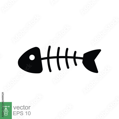 Fish bone icon. Simple solid style. Fishbone skeleton, fish skull, head and tail, animal anatomy contact. Black silhouette, glyph symbol. Vector illustration isolated on white background. EPS 10.