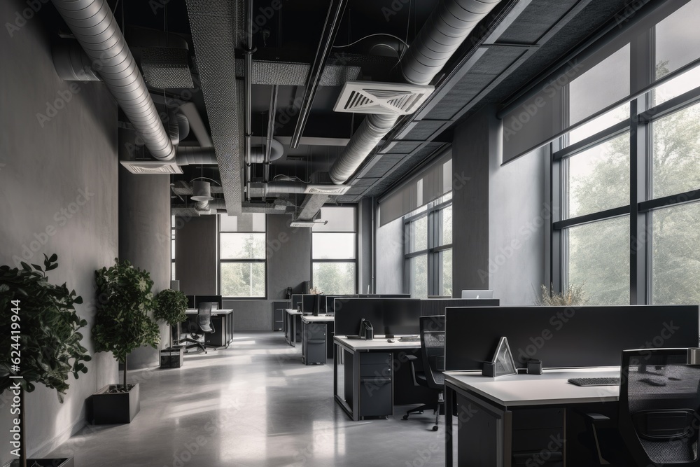 ventilation and exhaust system in modern office space, with sleek lines and minimalistic design, created with generative ai