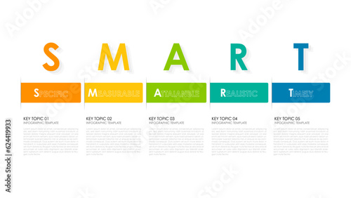 Infographic design template with SMART concept. can be used for presentation, banner, graphic and diagram.Infographic business with 5 option, parts, step for process. Abstract template.