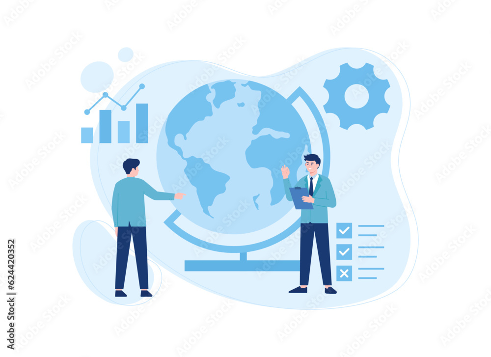 Studying globes concept flat illustration Studying globes concept flat illustration