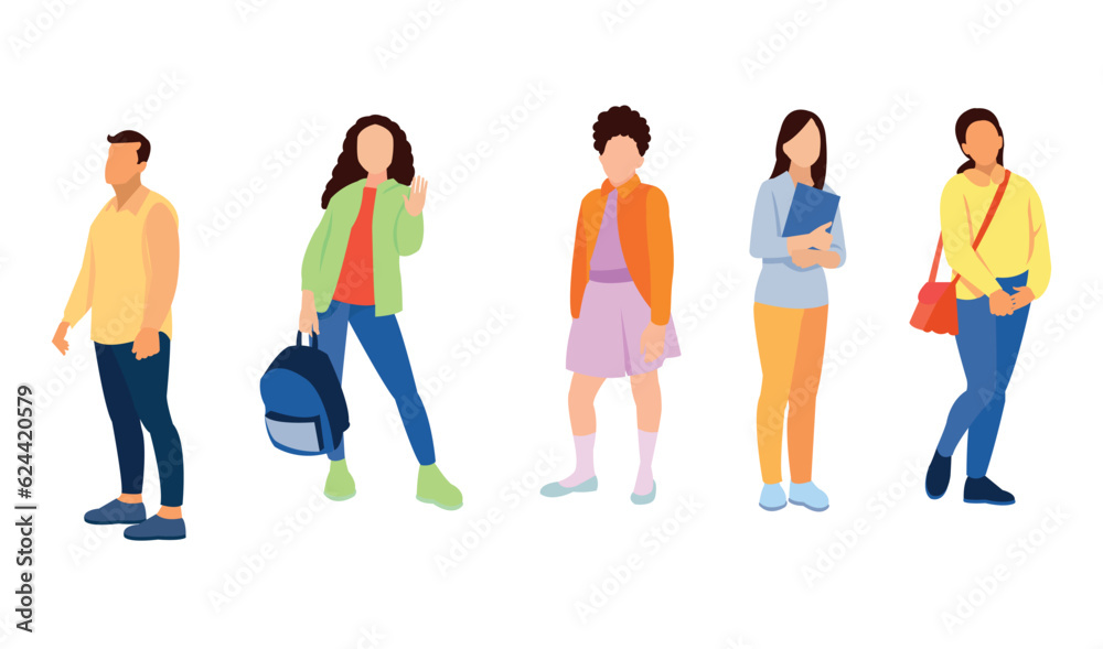 Obraz premium Business multinational team. Vector illustration of diverse cartoon men and women of various races, ages and body type in office outfits. Isolated on white.