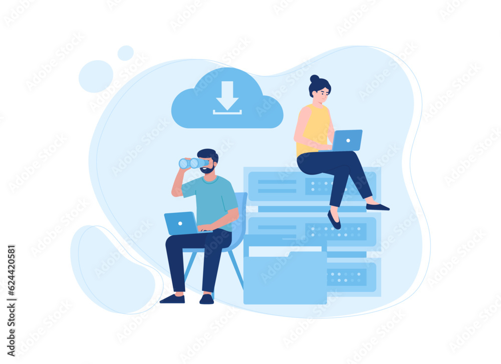 Two people are inputting data concept flat illustration