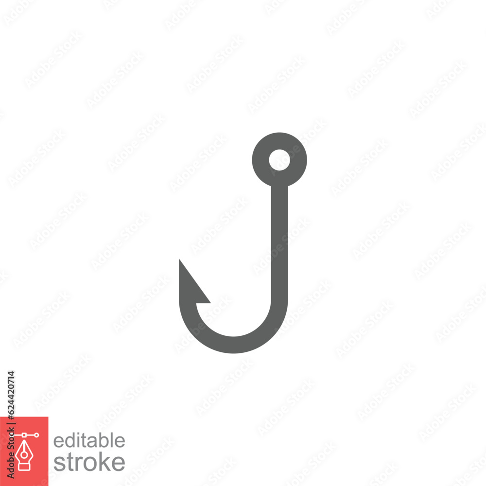 Fish hook icon. Simple outline style. Fishhook, angler, trap, metal sharp needle, fishing equipment concept. Thin line symbol. Vector illustration isolated on white background. Editable stroke EPS 10. Fish hook icon. Simple outline style. Fishhook, angler, trap, metal sharp needle, fishing equipment concept. Thin line symbol. Vector illustration isolated on white background. Editable stroke EPS 10.