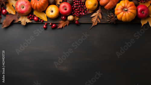 Happy Thanksgiving background flat lay, top view, place for text, Blurry background, template, Bokeh, Copy Space, Generative AI
