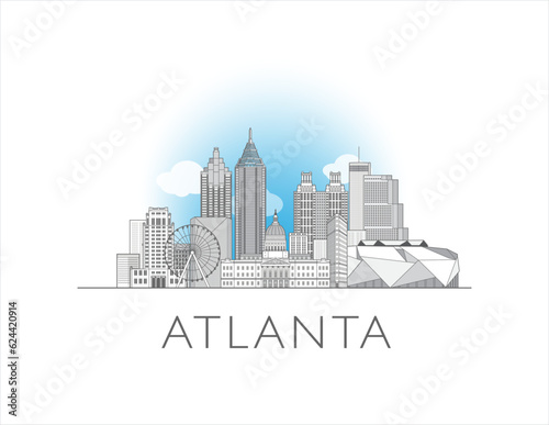 Atlanta city, Georgia cityscape line art style vector illustration