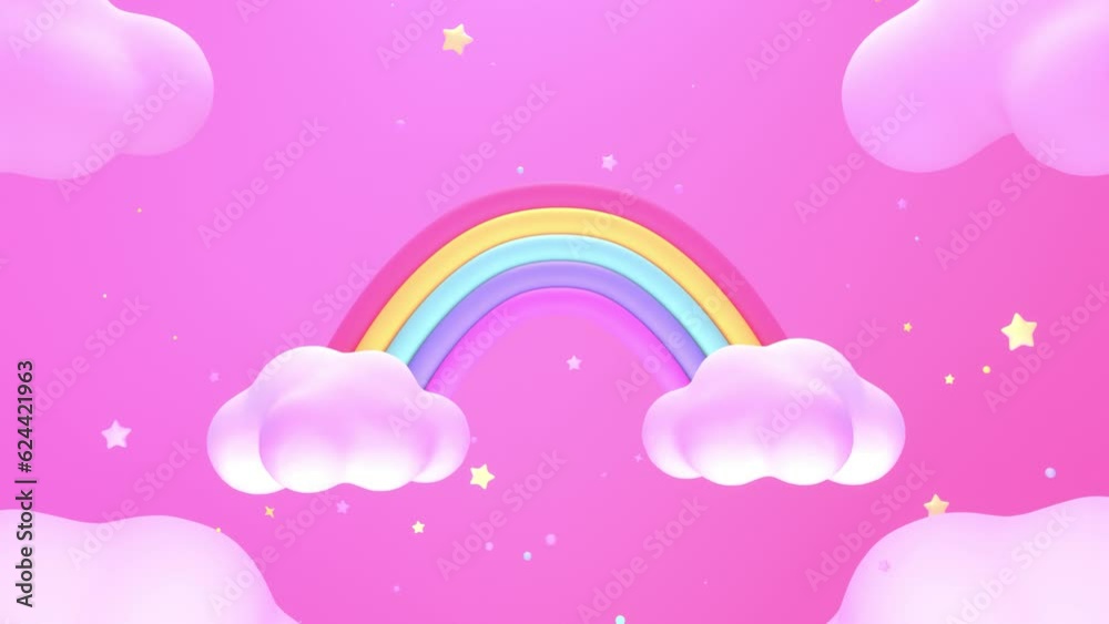 Cartoon magic rainbow and clouds animation.