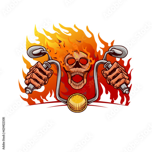motorized and flaming skull head vector illustration