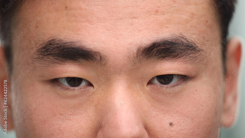 Human eyes extreme close-up. Macro shot of a man's brown eyes. Vision.