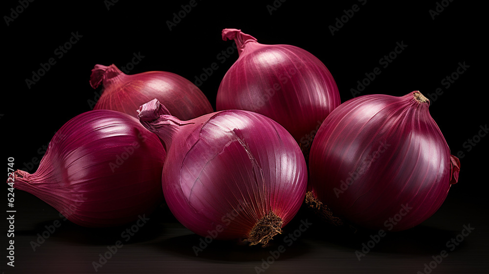 Red Onions on a Black Background