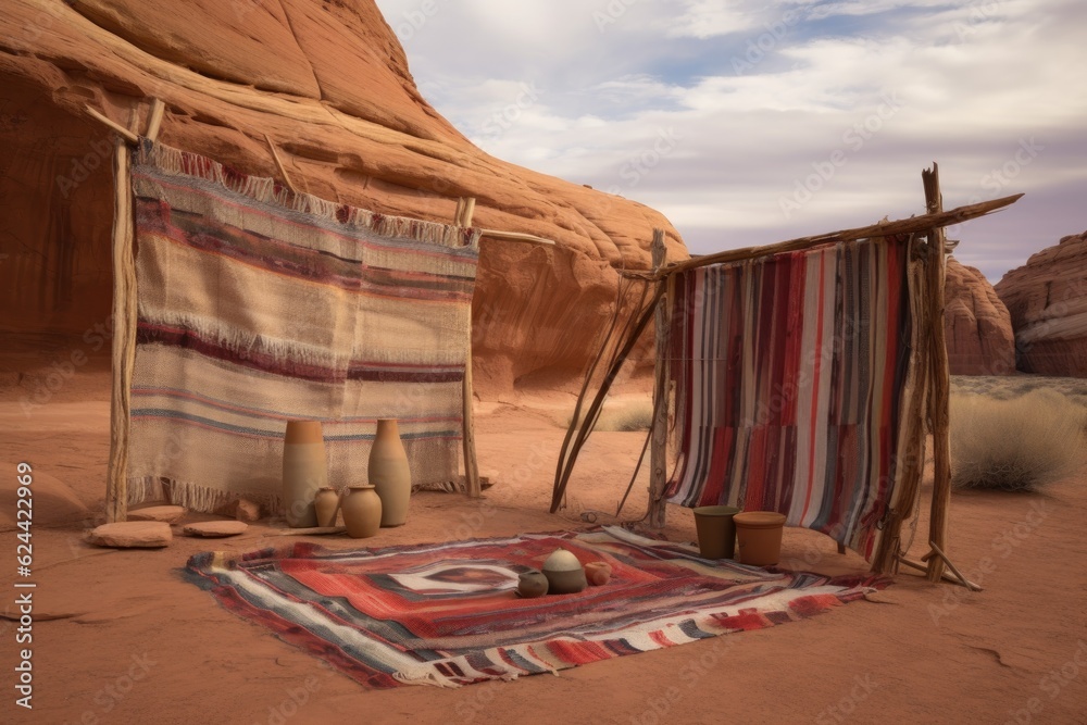 Naklejka premium weathered navajo loom outdoors in the desert landscape, created with generative ai