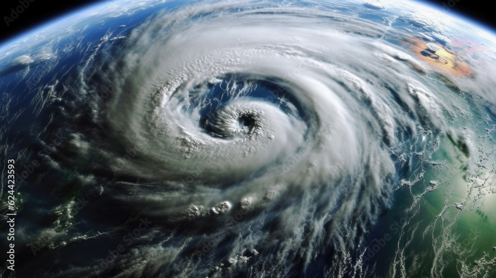 A captivating view from space showcasing the Earth with hurricanes, tornadoes, and atmospheric turbulence, depicting the power of nature. AI generated