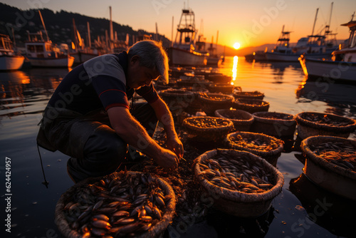 Mediterranean Twilight Bazaar. Bustling Anchovy Market in Sicily, Italy during the Evening. Italian Tradition AI Generative. 