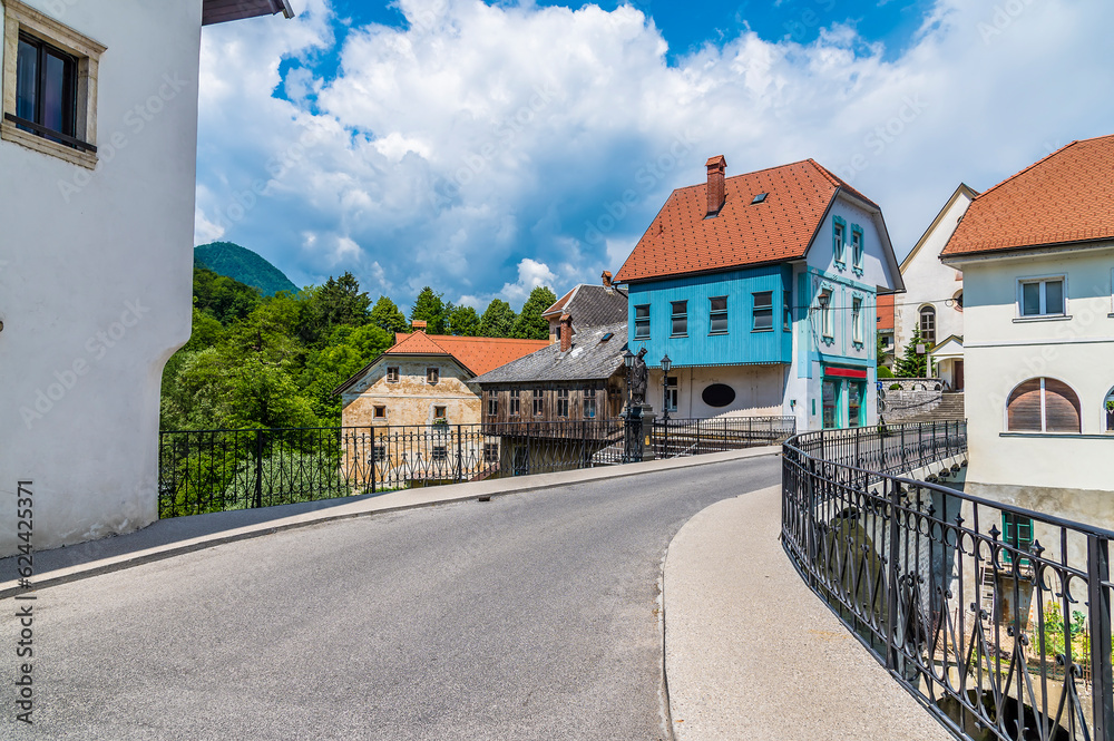 A view across the fourteenth century, Capuchin bridge in the old town of Skofja Loka, Slovenia in summertime
A view across the fourteenth century, Capuchin bridge in the old town of Skofja Loka, Slovenia in summertime