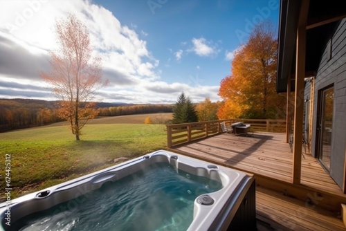 Wallpaper Mural wellness retreat with private hot tub, surrounded by peaceful scenery, created with generative ai Torontodigital.ca