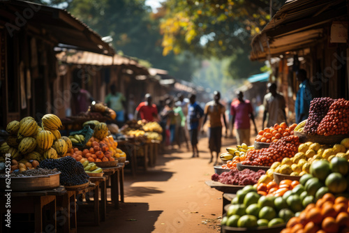 Lively Kenyan Bazaar. Bustling Fruit Market in Nairobi, Kenya. Fresh Produce Concept AI Generative.