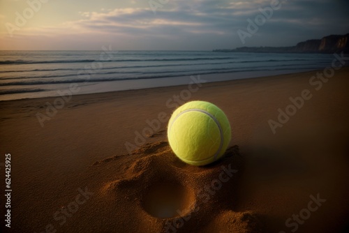 A Tennis Ball Sitting On Top Of A Sandy Beach © Pixel Matrix