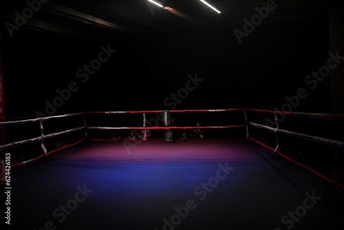 A Boxing Ring Lit Up With Red And Blue Lights