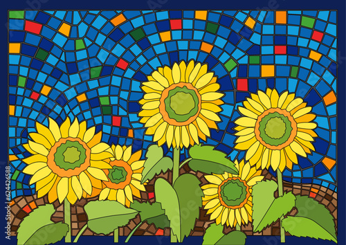 sunflower design glass stained moses background illustration vector
