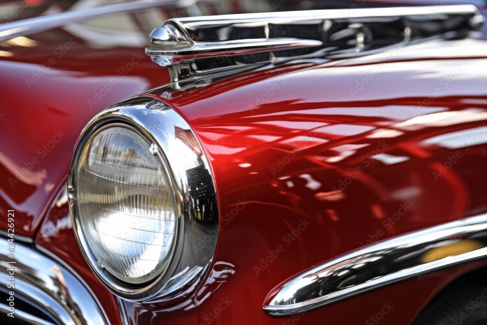 shiny chrome details on a restored classic car, created with generative ai