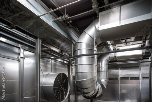 ventilation shaft, with fans and ductwork visible, in high-tech laboratory, created with generative ai photo