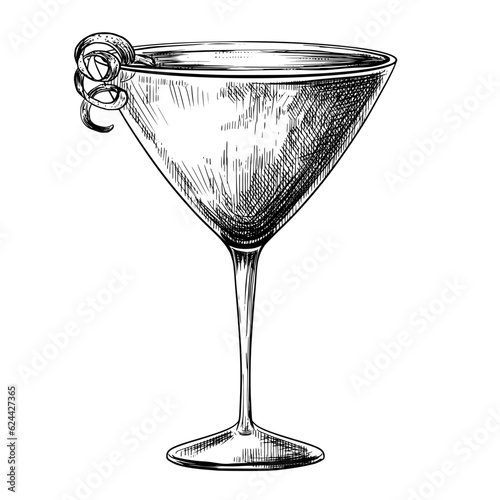 Cosmopolitan cocktail summer vintage vector sketch illustration.