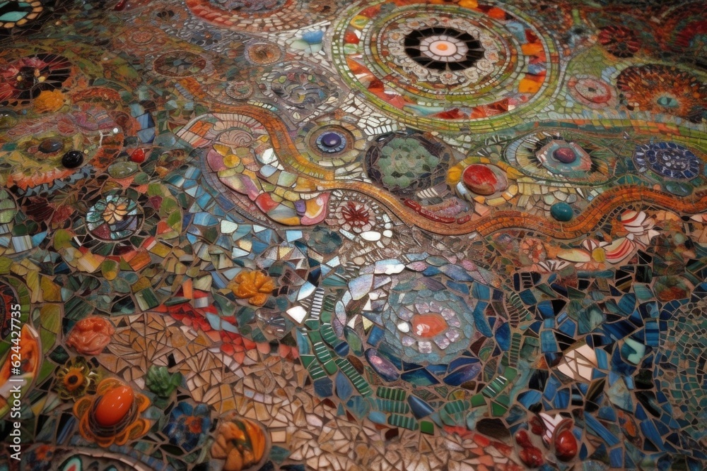 large-scale mosaic of intricate patterns and vibrant colors, created with generative ai