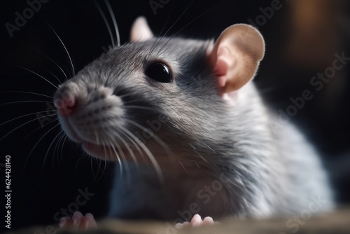 Cute grey rat closeup. Generative AI