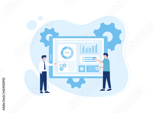 Tablet analyst data presentation concept flat illustration
