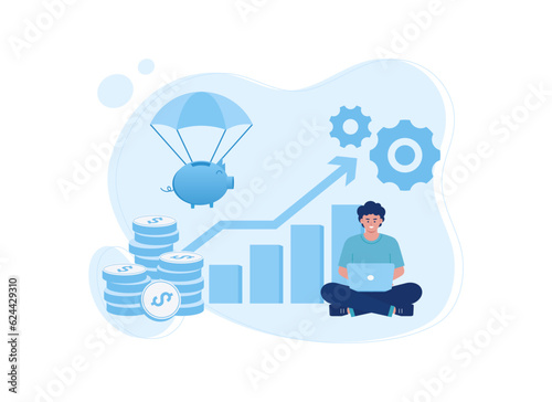 Analyzing savings growth data concept flat illustration