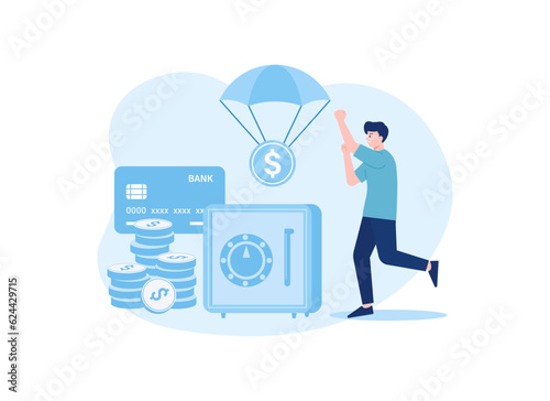 Save money in the bank vault concept flat illustration