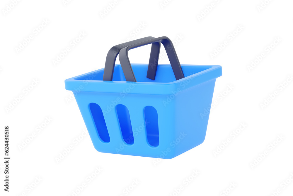 Fototapeta premium Market basket 3d render icon - shop bag, food store handbag and shopper cartoon empty plastic package