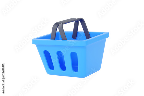 Market basket 3d render icon - shop bag, food store handbag and shopper cartoon empty plastic package