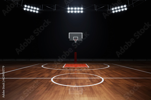 Empty basketball court on 3d illustration