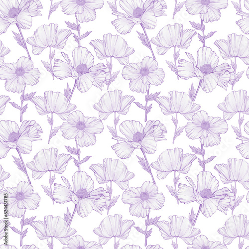 Wallpaper Mural White Poppy flowers seamless pattern. Hand drawn sketch style. Nature background. Floral illustration. Torontodigital.ca