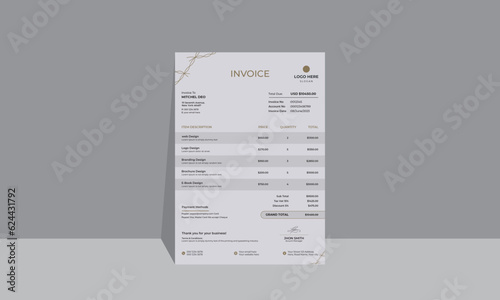 Luxury color simple invoice design, Payment Bill receipt agreement.