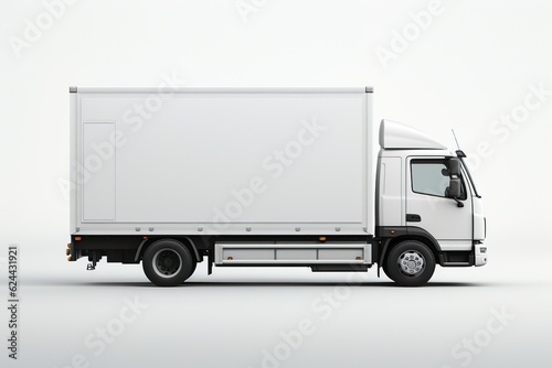 delivery truck side view cargo truck advertising on white background | Generative AI