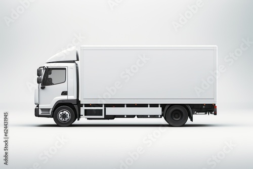 delivery truck side view cargo truck advertising on white background | Generative AI