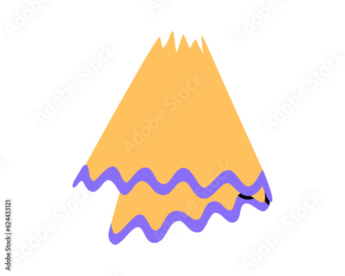 Hand drawn cute illustration of school pencil shavings. Flat vector college stationery, pencil sharpening waste in colored doodle style. Education or study sticker, icon. Back to school. Isolated.