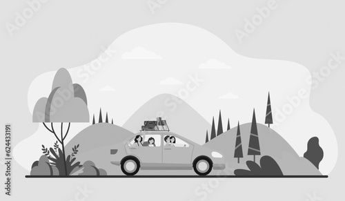 illustration of a landscape design template for family trip 
