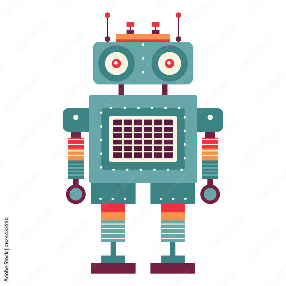 Retro Robot Mechanical Toy in Flat