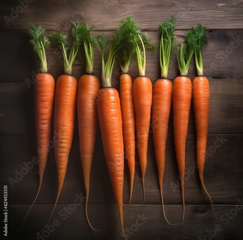 A bunch of carrot on a wooden background