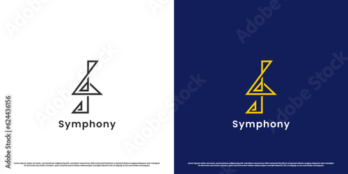 Treble clef logo design illustration. Simple flat silhouette of modern minimalist geometric monogram treble clef. Music icon symbol harmony scale chord song vocal musical orchestra audio bass jazz.