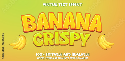 Editable text effect Banana Crispy 3d Cartoon template style premium vector
