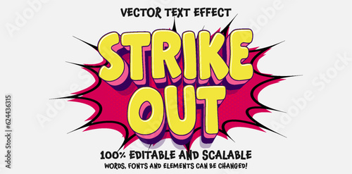 Editable text effect Strike Out 3d Cartoon template style premium vector