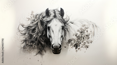 gray horse on white background painting like 