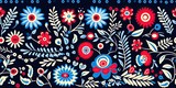  Trendy Ethnic Decorative Flowers  trendy ethnic decorative flowers in a symmetric allover design Mexican Embroidery Generative Ai Digital Illustration