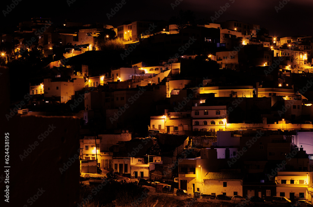 Historical Risco de San Nicolas hill neighbourhood in Las Palmas de Gran Canaria at night