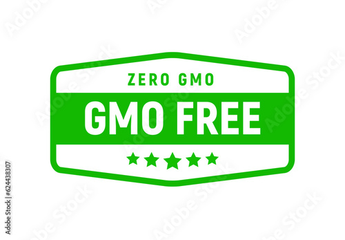 GMO Free icon logo. Non gmo food label symbol. Organic green stamp design healthy food with leaf sticker