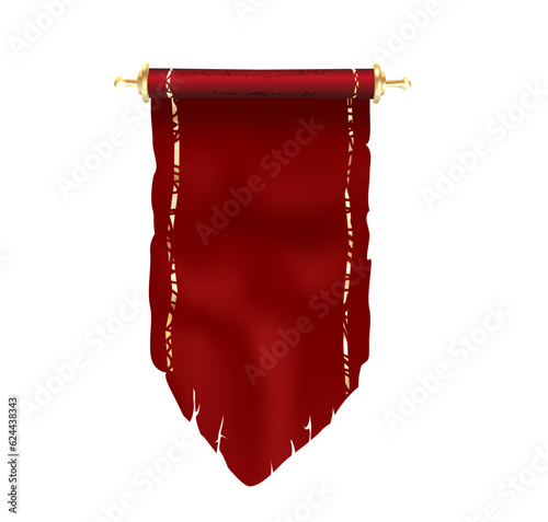 Red Pennant old Template Vector. Empty 3D Pennant Blank. Realistic Illustration